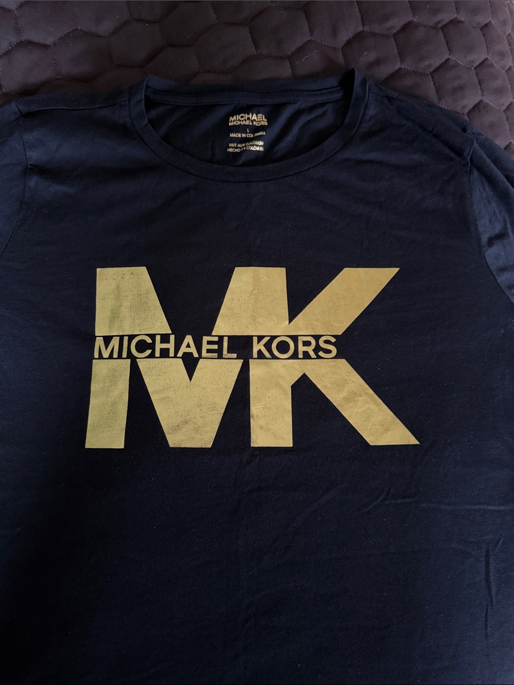 Michael Kors Black Short-Sleeve Tee with Gold MK Graphic